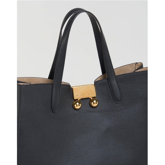 Marni Medium Leather Trunkaroo Tote Handbag, Sort